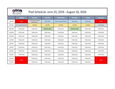 2026 Pool Schedule